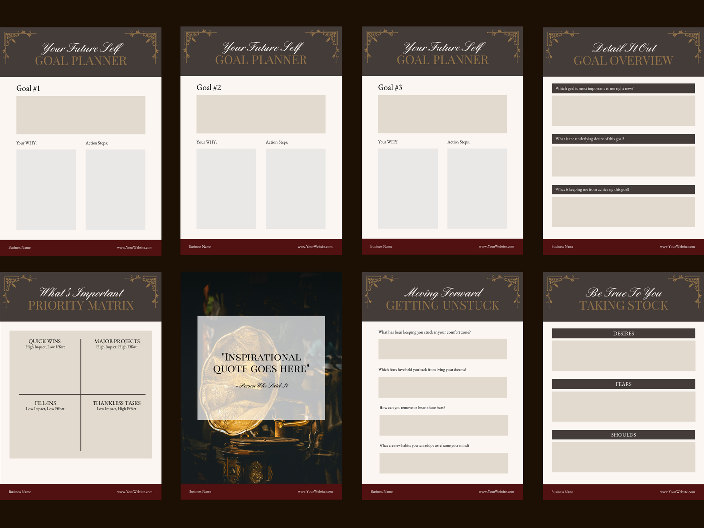 Life Coaching Workbook Canva Template - Academia/Vintage Theme