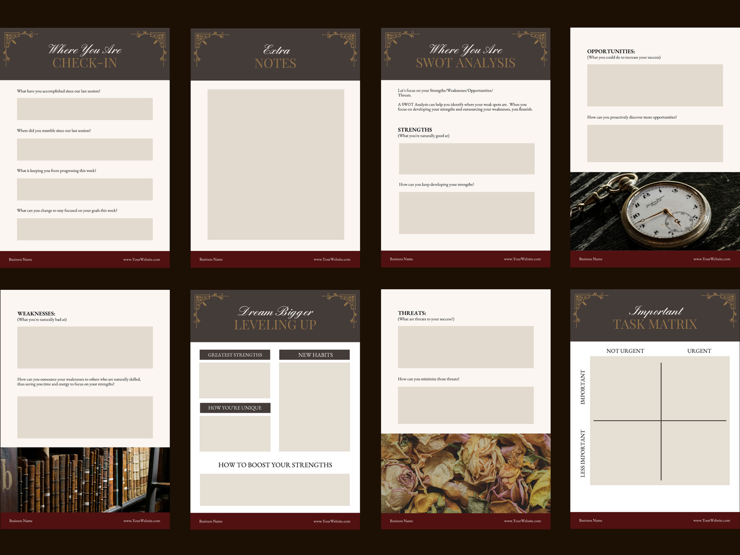 Life Coaching Workbook Canva Template - Academia/Vintage Theme